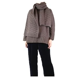Autre Marque-Brown flecked jumper and scarf set - size M-Brown