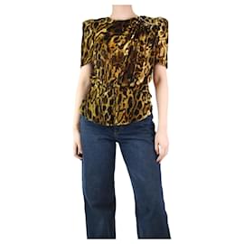 Isabel Marant-Top de terciopelo marrón con estampado de leopardo - talla UK 12-Castaño