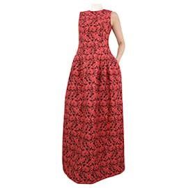 Erdem-Burgundy sleeveless floral jacquard dress - size UK 10-Dark red