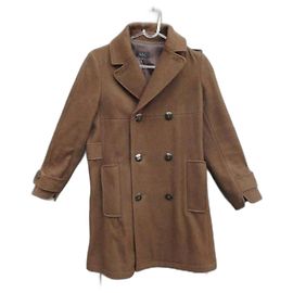 Apc Brown Wool Double Breasted Coat Size S Brown
