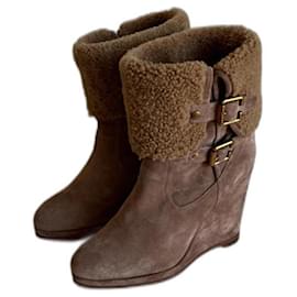 Dior-DIOR SUEDE ANCLE PLATFORM BOOTS-Brown