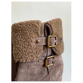 Dior-DIOR SUEDE ANCLE PLATFORM BOOTS-Brown