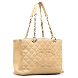 Chanel-Chanel Brown Caviar Grand Shopping Tote-Brown,Beige