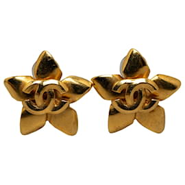 Chanel-Chanel Gold CC Star Clip em brincos-Dourado