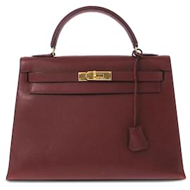 Hermès-Hermes red 1990 Courchevel Kelly Sellier 32-Red,Other