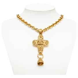 Chanel-Collier pendentif croix en or Chanel-Doré
