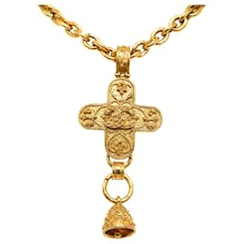 Chanel-Collar con colgante de cruz de oro Chanel-Dorado