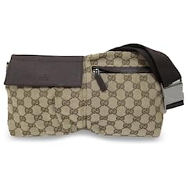 Gucci-Gucci Brown GG Canvas Double Pocket Belt Bag-Brown,Beige