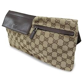 Gucci-Gucci Brown GG Canvas Double Pocket Belt Bag-Brown,Beige