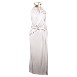 Diane Von Furstenberg-Grey Jumpsuit with Gold Necklace Accent-Grey