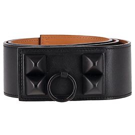 Hermès Cinto Hermes Shadow Collier de Chien em couro preto Preto