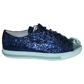 Miu Miu-Sneakers Glitter con Abbellimenti-Blu
