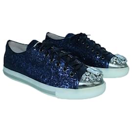 Miu Miu-Glitter Sneakers with Embellishments-Blue
