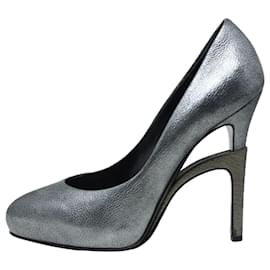 Autre Marque-Silver Pump With Double Heel Effect-Silvery,Metallic