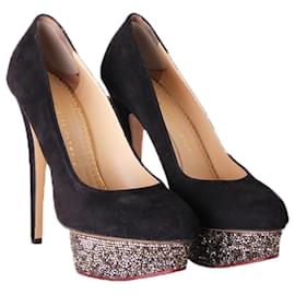 Charlotte Olympia-Sapatos de lantejoulas de camurça preta-Preto
