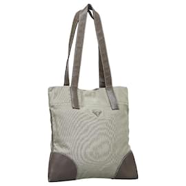 Prada-Prada Canvas und Leder Tote Bag Canvas Handtasche in gutem Zustand-Grün