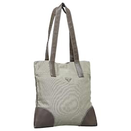 Prada-Borsa tote in tela e pelle-Verde