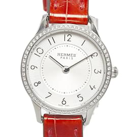 Hermès-Relógio Slim d'Hermès com moldura de diamante CA2.130-Prata