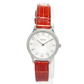 Hermès-Hermes Slim d'Hermès Diamond Bezel Watch Metal Quartz CA2.130 in Good condition-Silvery