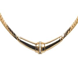 Dior-Collar de cadena Dior con diamantes de imitación Collar de metal en buen estado-Dorado