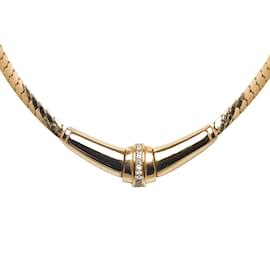 Dior-Dior Rhinestone Chain Necklace Metal Necklace in Good condition-Golden