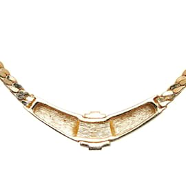 Dior-Dior Rhinestone Chain Necklace Metal Necklace in Good condition-Golden
