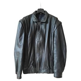 Yves Saint Laurent-Yves Saint Laurent chaqueta biker vintage de cuero negro para hombre-Negro