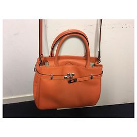 Autre Marque Frédéric Sabatier Orange Grained Leather Handbag Orange