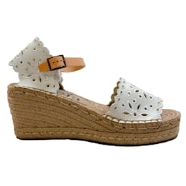 Autre Marque-Pedro Garcia Meringue Satin Omaira Eyelet Espadrille Sandals-White