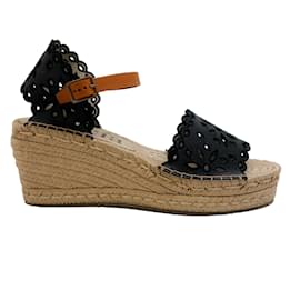 Autre Marque-Pedro Garcia - Sandales espadrilles à œillets Omaira en satin noir cassé-Noir