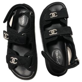 Chanel CC Crystal Dad Sandals Black