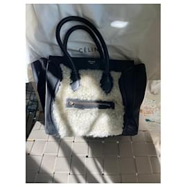 Céline-Celine luggage tote in leather and shearling-Black