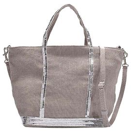 Vanessa Bruno Petit Cabas Tote in Grey Linen and Sequins Grey