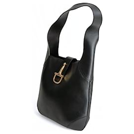 Céline-Céline vintage black leather shoulder bag-Black