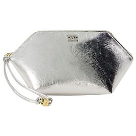 Ganni Bou Clutch com zíper - Ganni - Couro Sintético - Prata Prata Metálico
