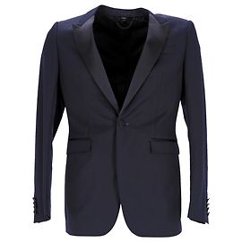 Burberry Smoking Jacket in Navy Blue Virgin Wool Blue Navy blue