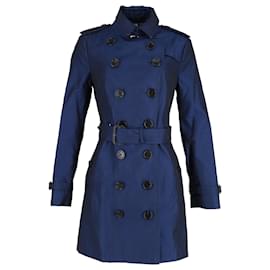 Burberry-Burberry Sandringham Slim Trench Coat In Navy Blue Cotton-Navy blue