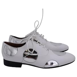 Marni-Marni Polka Dot Lace Up Oxfords in White and Silver Leather-Other