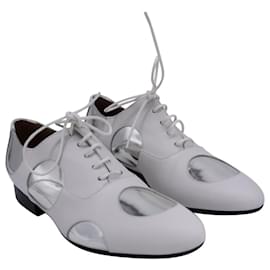 Marni-Zapatos Oxford con cordones y lunares Marni en cuero blanco y plateado-Otro