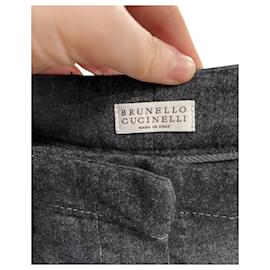 Brunello Cucinelli-Brunello Cucinelli Pleated Trousers in Grey Cotton-Grey