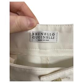 Brunello Cucinelli-Pantaloni a Gamba Dritta Brunello Cucinelli in Cotone Crema-Bianco,Crudo