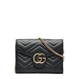 Gucci-Portefeuille en cuir GG Marmont sur chaîne 474575-Noir