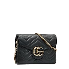 Gucci-GG Marmont Leder-Geldbörse mit Kette 474575-Schwarz