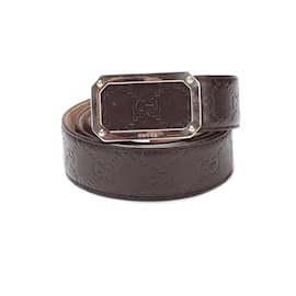 Gucci-Gucci GG Signature Skinny Belt Leather Belt in Fair condition-Brown