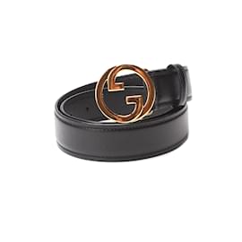 Gucci-Cinturón de piel con G entrelazada-Negro