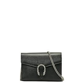 Gucci-Gucci Mini portefeuille Dionysus en cuir sur chaîne sac à bandoulière en cuir 401231 In excellent condition-Noir