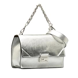 Fendi-Kan U Leather Shoulder Bag 8BT313-Silvery