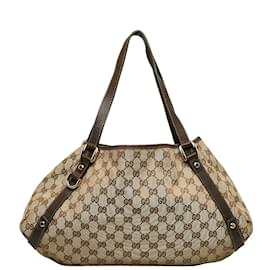 Gucci-GG Canvas Abbey Shoulder Bag 130786-Brown