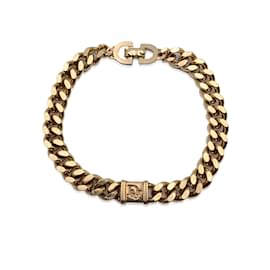 Christian Dior-Vintage Gold Metal Chain Link Logo Bracelet-Golden