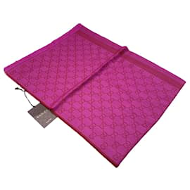 Gucci-Fuchsia Pink and Red Wool Silk GG ssima Scarf Shawl Wrap-Pink